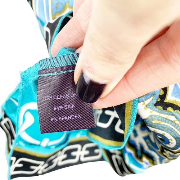 HALE BOB Blue Print Silk Blouse Halter Tank Top XS - Picture 6 of 6